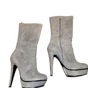 Women's 7.5 Gray Knee Length Riding Boots Shoes5 Inch Stiletto Heel 7 1/2